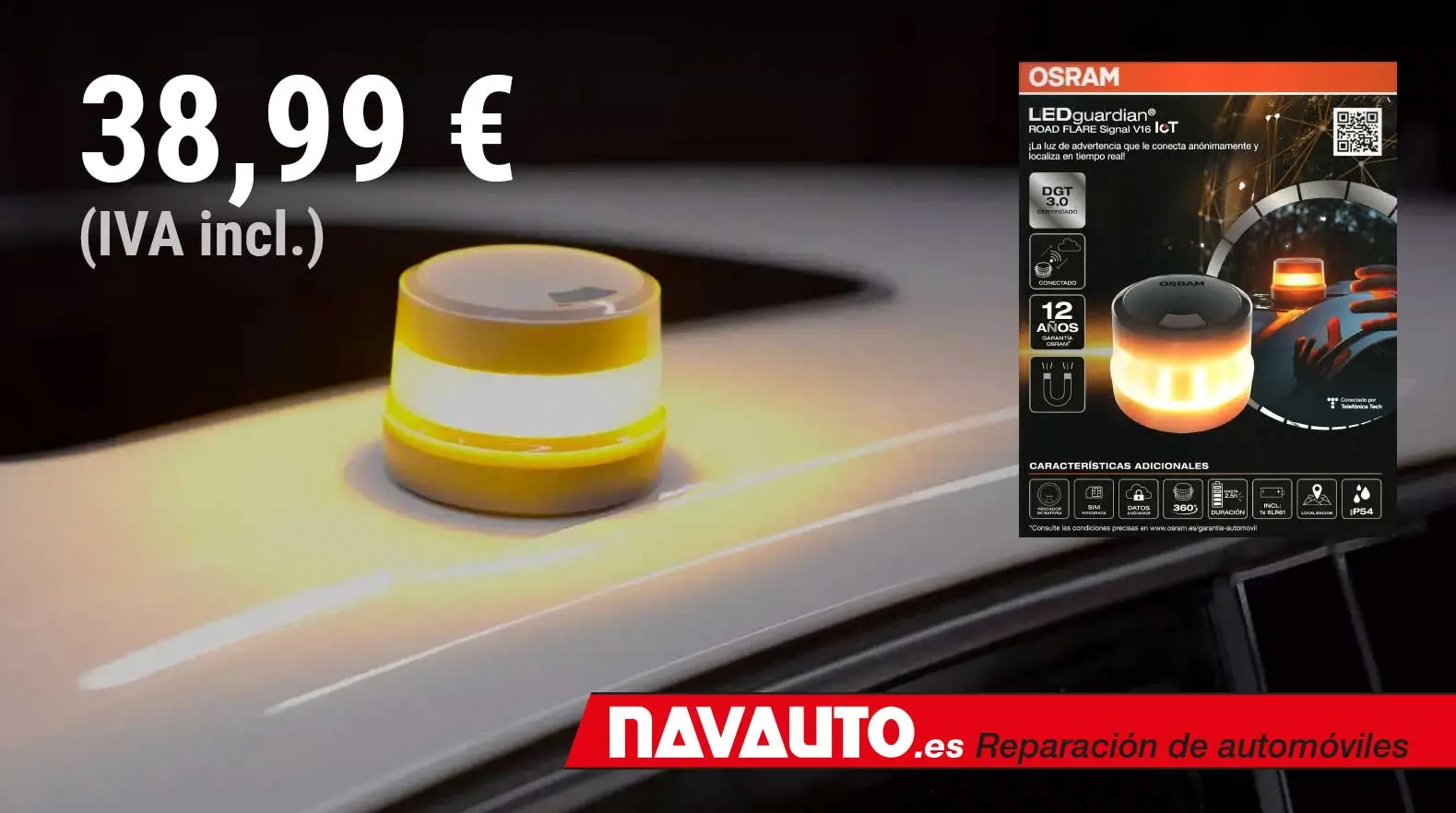 Equipa tu coche en Pamplona con la Baliza de Emergencia V16 conectada a DGT 3.0 por solo 38,99 € en NAVAUTO, tu taller de confianza en Navarra. Oferta por tiempo limitado.
